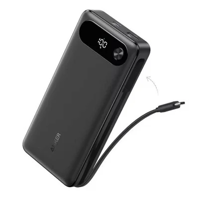 Anker Power Bank (20K, 87W, Built-In UBS-C Cable) - Black